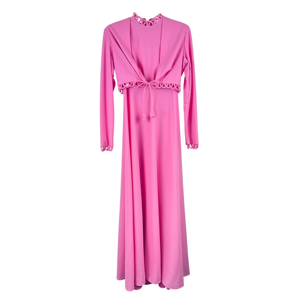 Vintage‎ 70s Pink Maxi Dress Bolero Jacket Set ILGWU Union Made Size 12 Retro